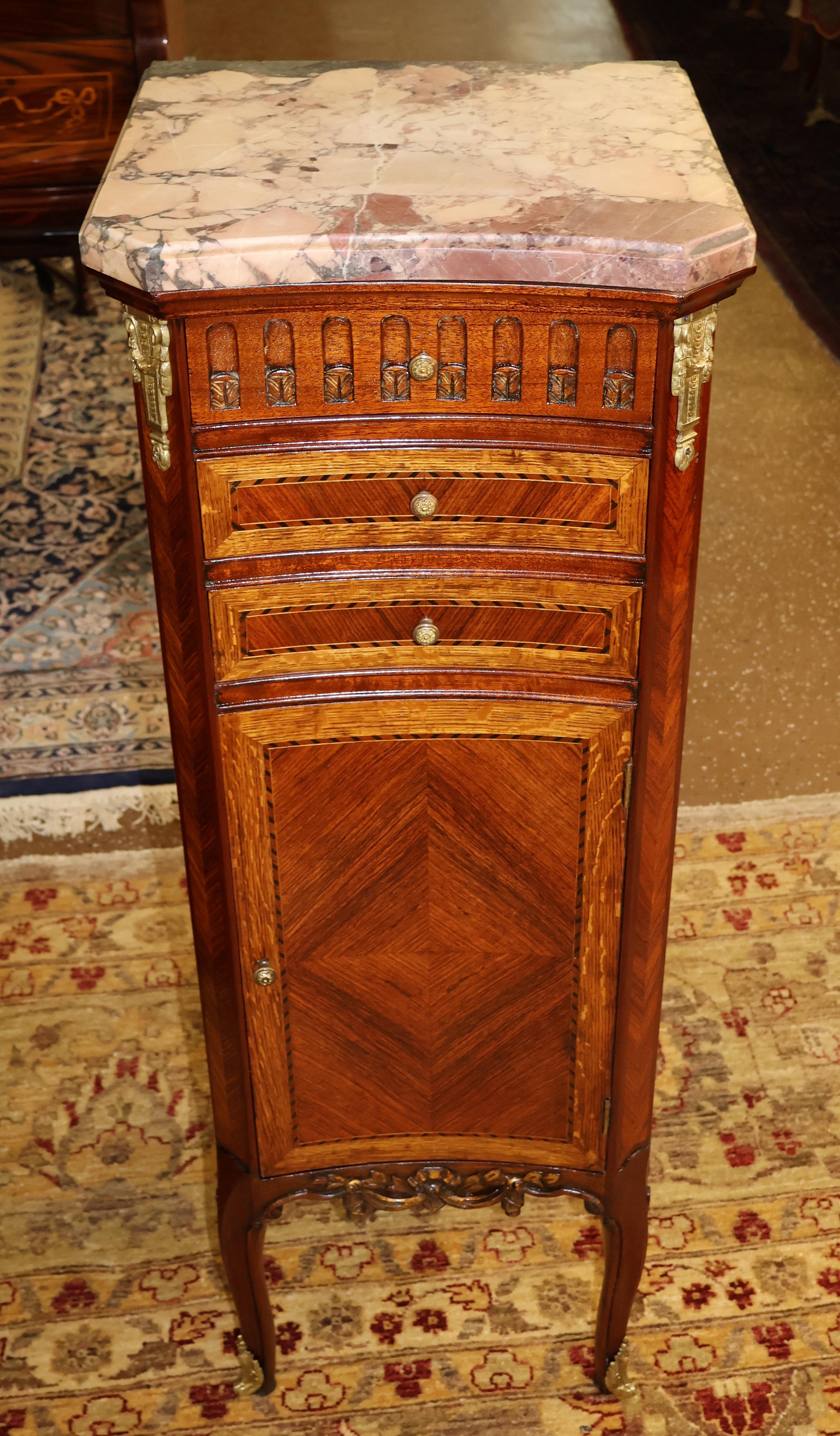 20th Century Pair of French Louis XV Style Semainier Lingerie Chest Tall Night Stands For Sale