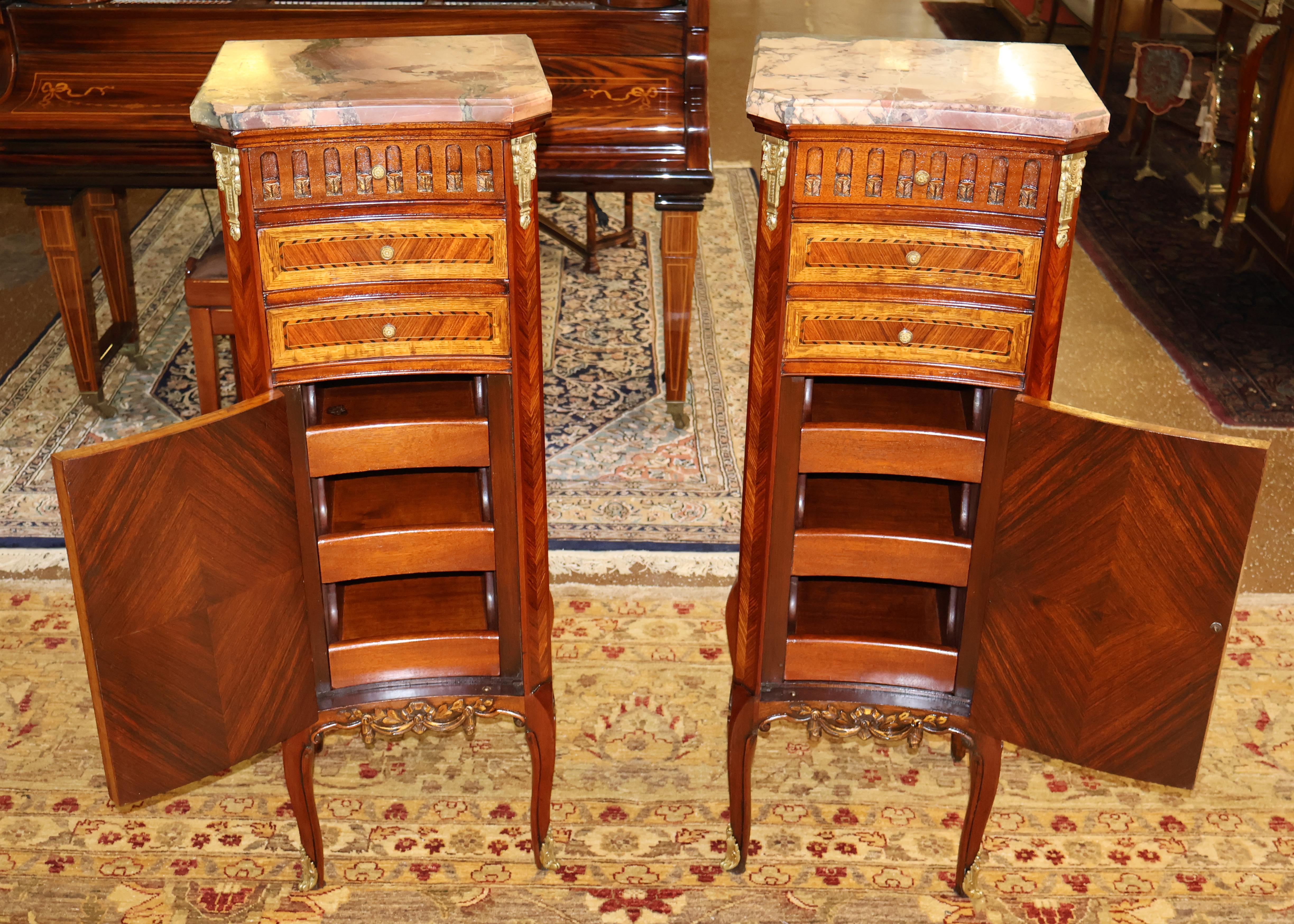 Pair of French Louis XV Style Semainier Lingerie Chest Tall Night Stands For Sale 3