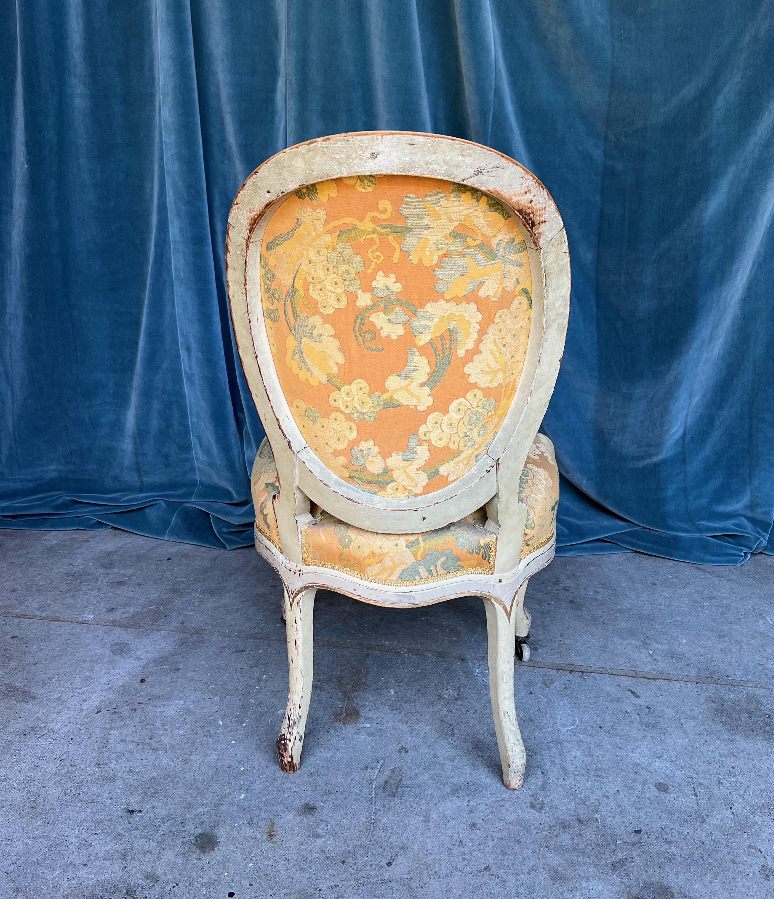 Pair of French Louis XV Style Side Chairs in Yellow Fabric For Sale 4