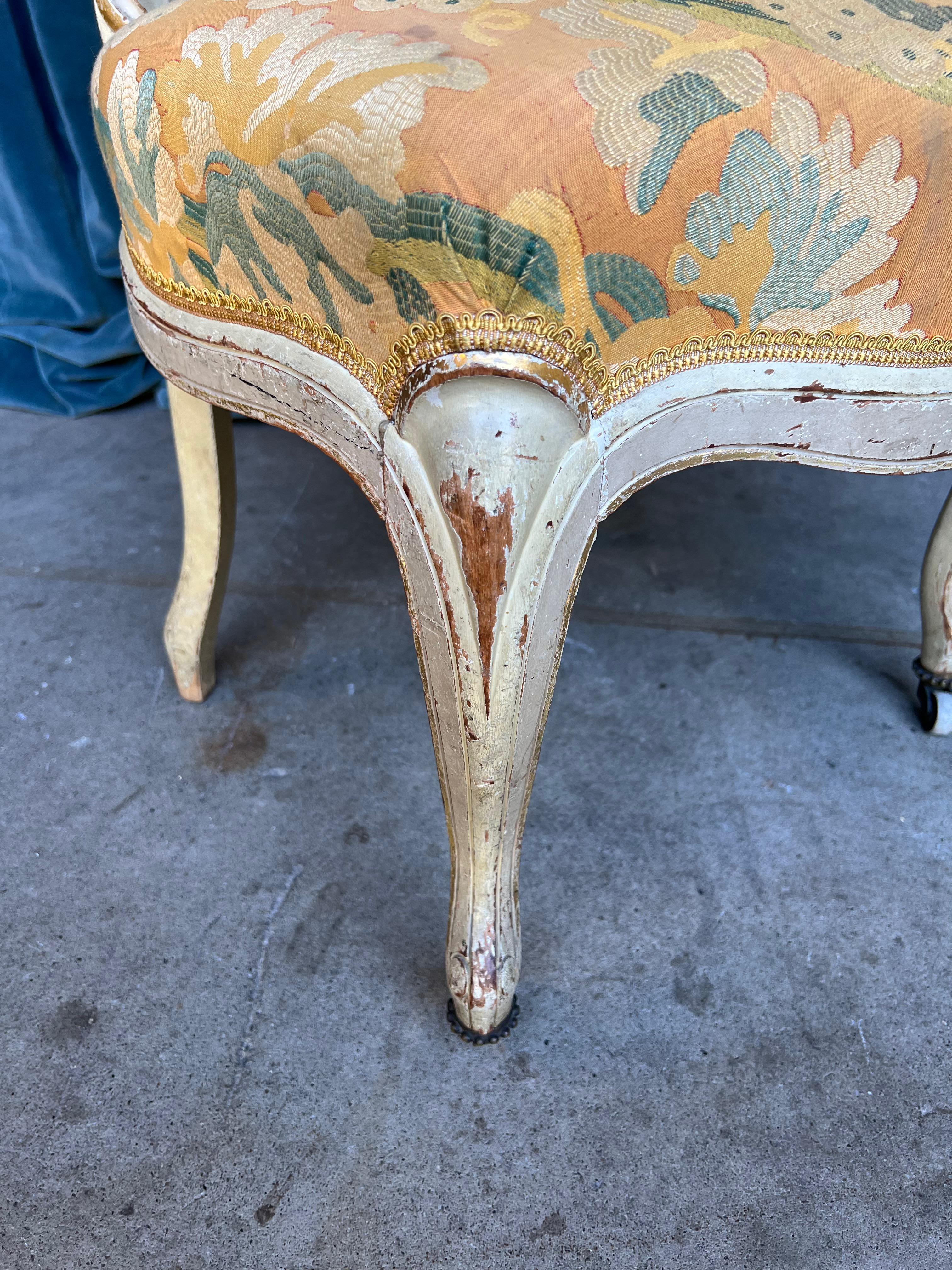 Pair of French Louis XV Style Side Chairs in Yellow Fabric For Sale 6