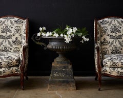 Pair of French Louis XV Style Toile Wingback Chairs