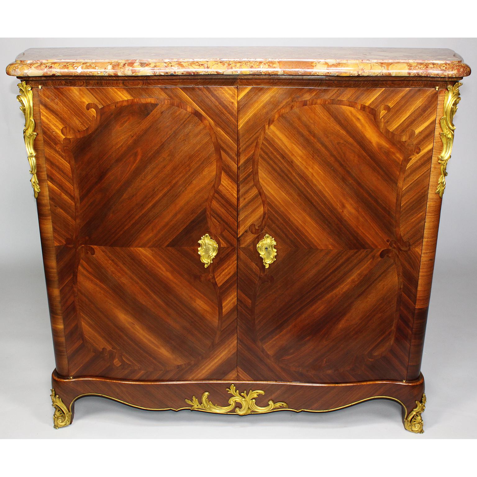 Pair of French Louis XV Style Tulipwood Slender Side-Cabinets Commodes In Good Condition For Sale In Los Angeles, CA