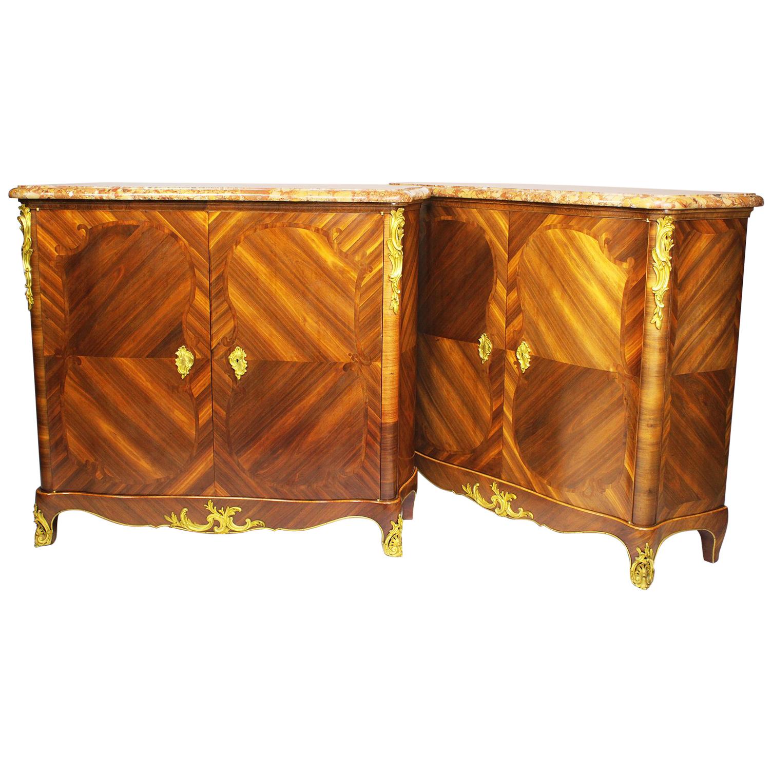 Pair of French Louis XV Style Tulipwood Slender Side-Cabinets Commodes For Sale