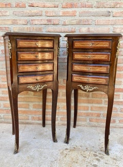 Pair of French Louis XV Style Tulipwood Veneer Bedside Tables or Nightstands