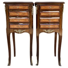 Antique Pair of French Louis XV Style Tulipwood Veneer Bedside Tables or Nightstands