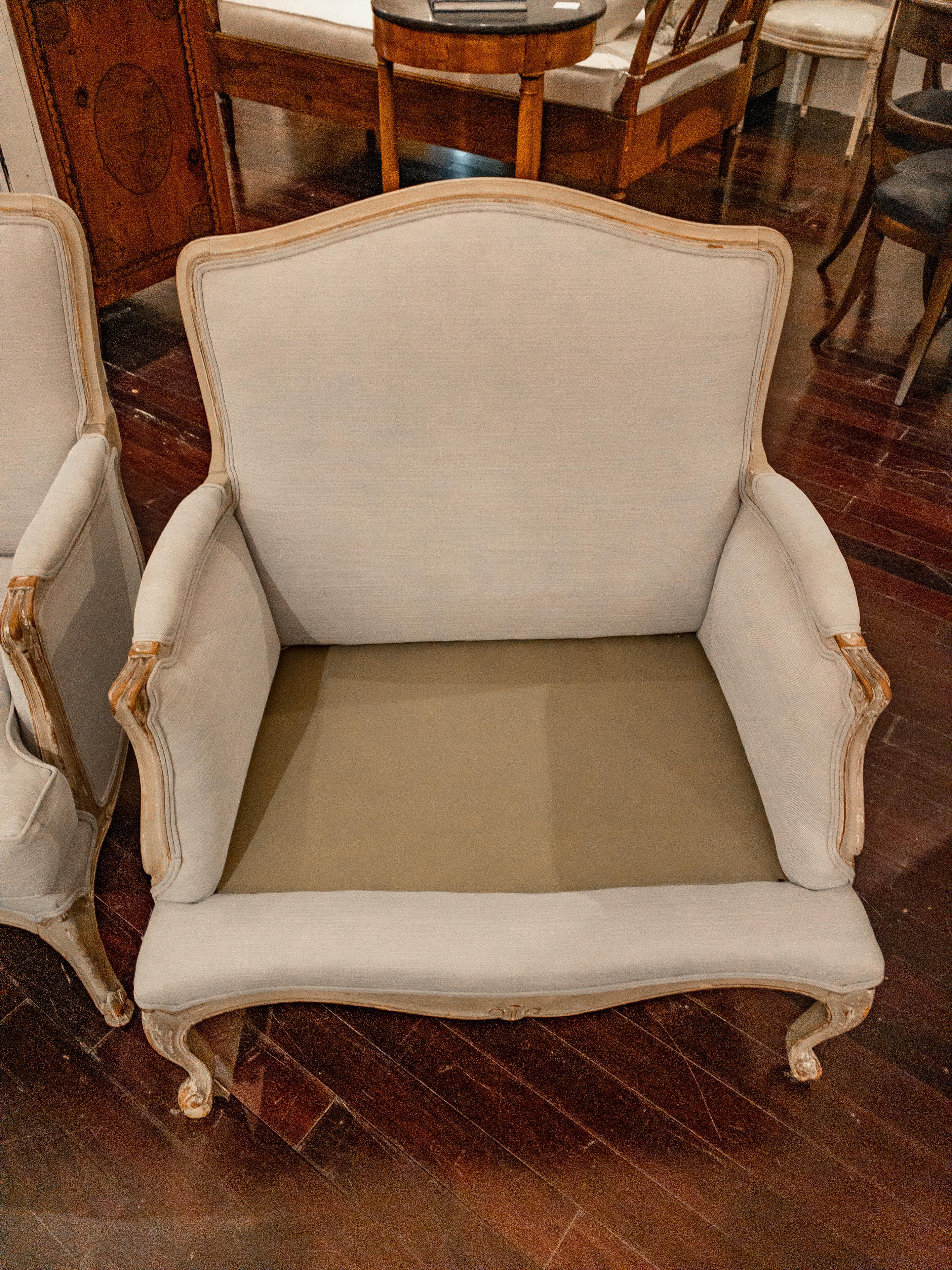 Pair of French Louis XV Style Upholstered Arm Chairs 5