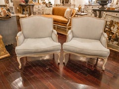 Pair of French Louis XV Style Upholstered Arm Chairs