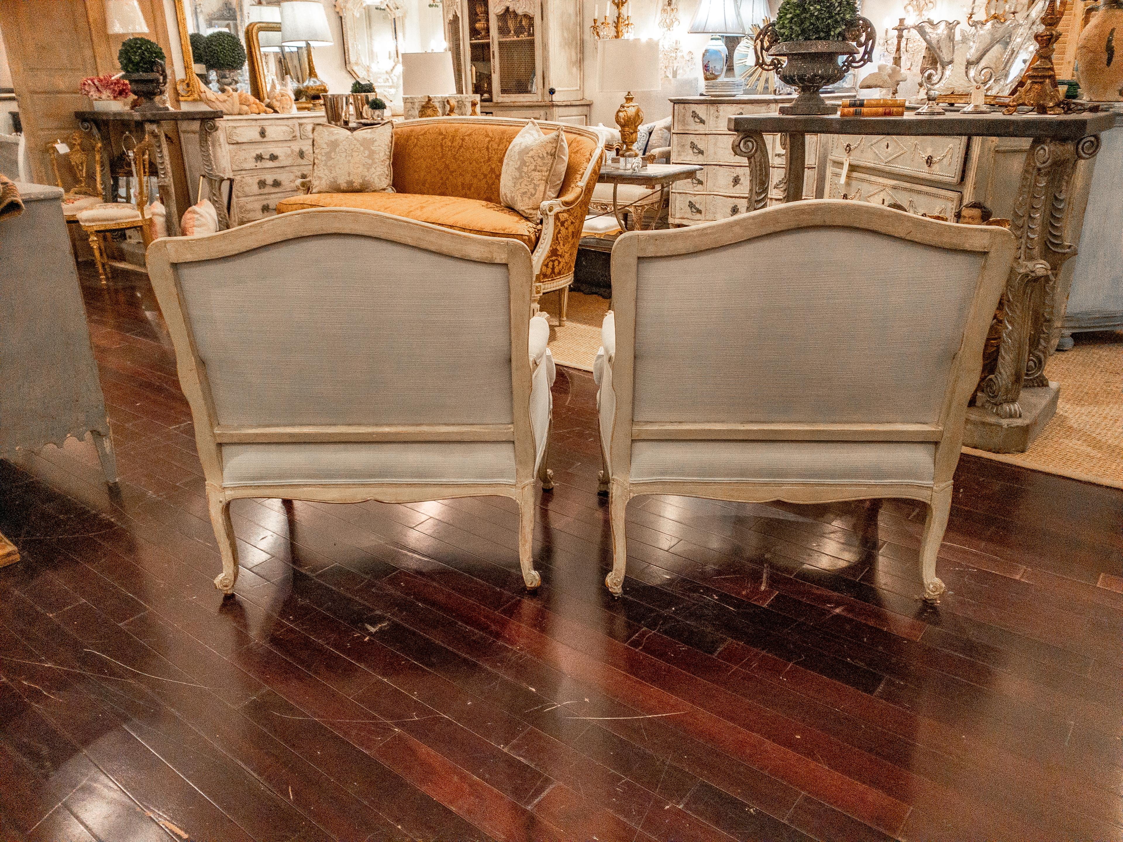 Pair of French Louis XV Style Upholstered Arm Chairs 1
