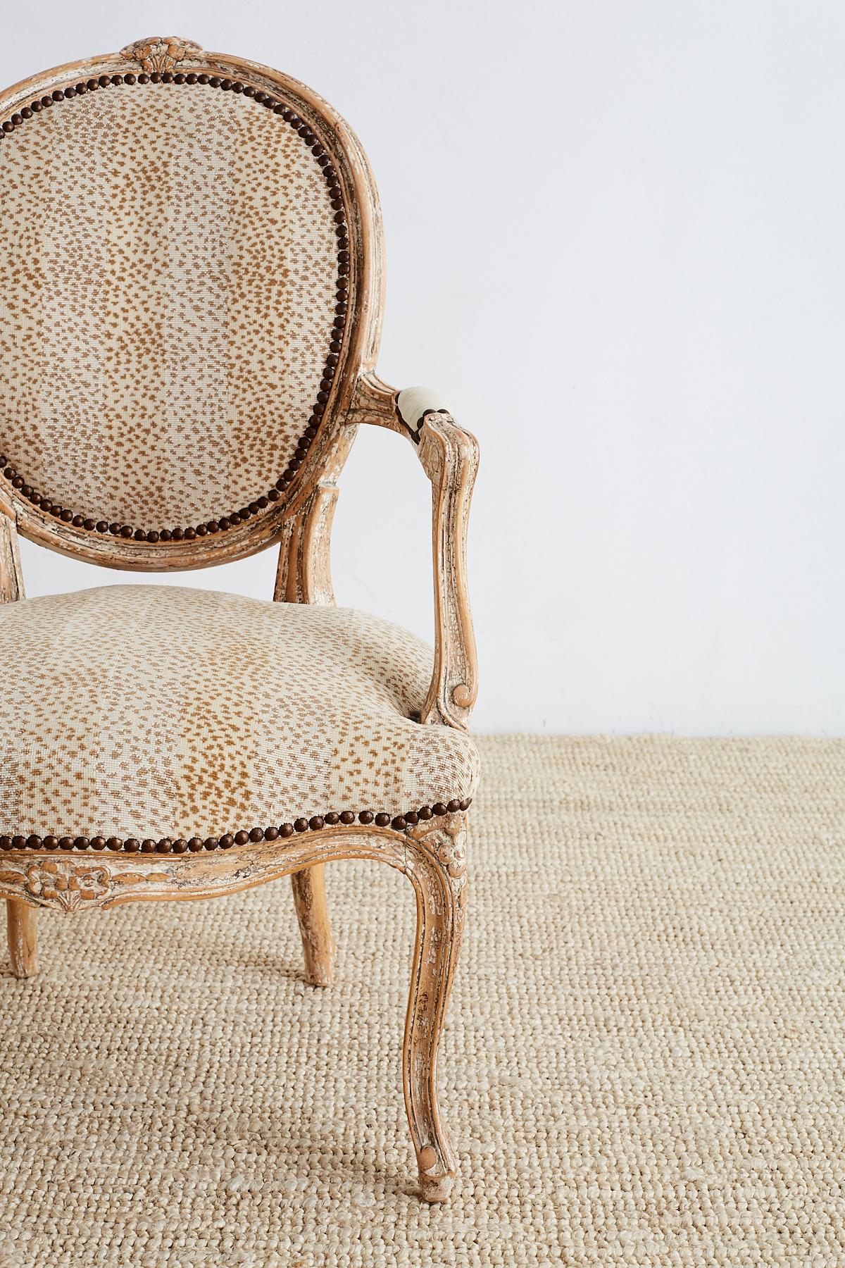 Pair of French Louis XV Style Upholstered Fauteuils In Good Condition In Rio Vista, CA