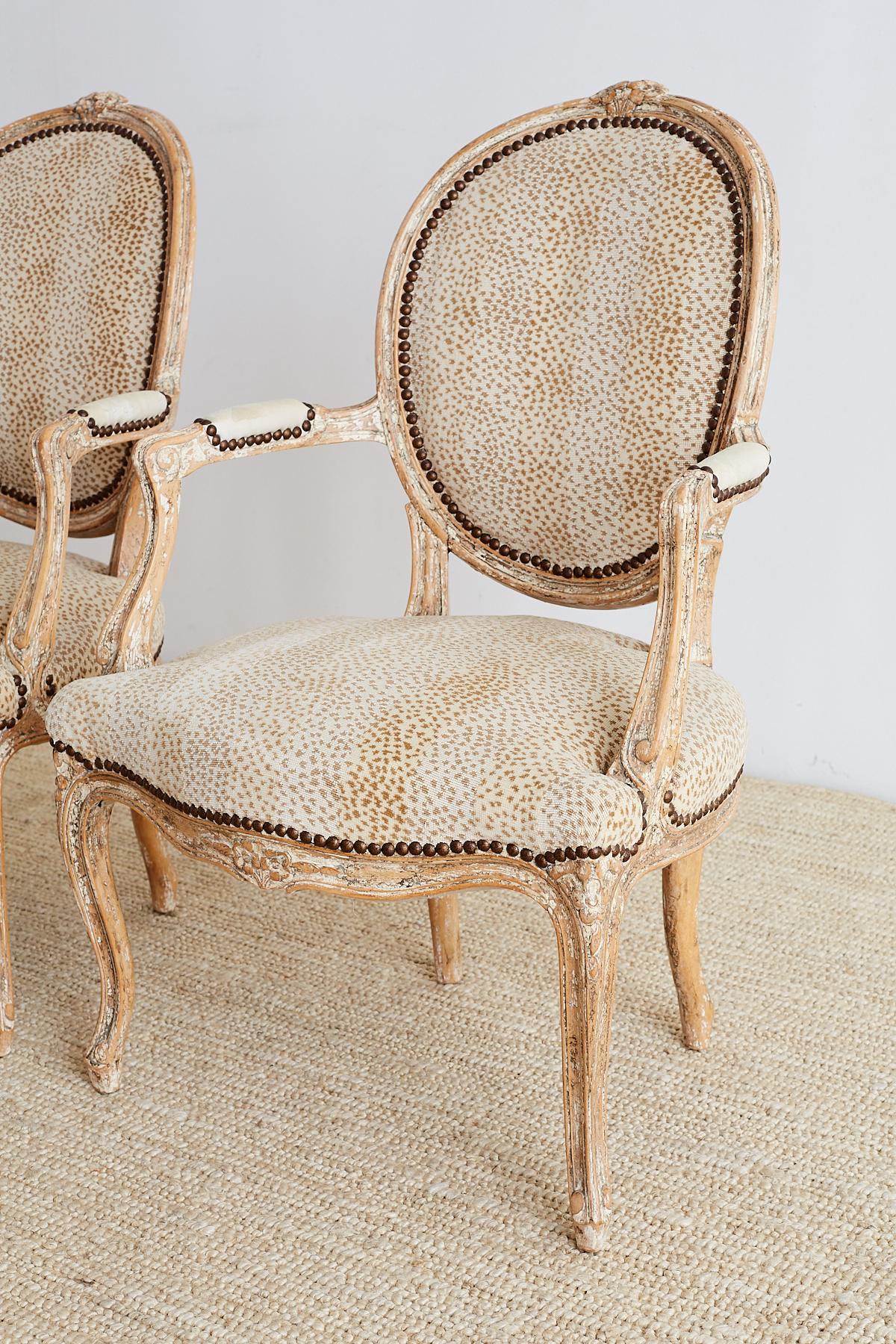 20th Century Pair of French Louis XV Style Upholstered Fauteuils