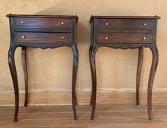 Pair of French Louis XV Style Walnut Bedside Tables with Drawers