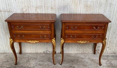 Pair of French Louis XV Style Walnut Bedside Tables with Drawers