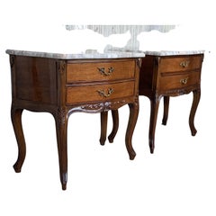 Pair of French Louis XV Style Walnut Bedside Tables with Drawers