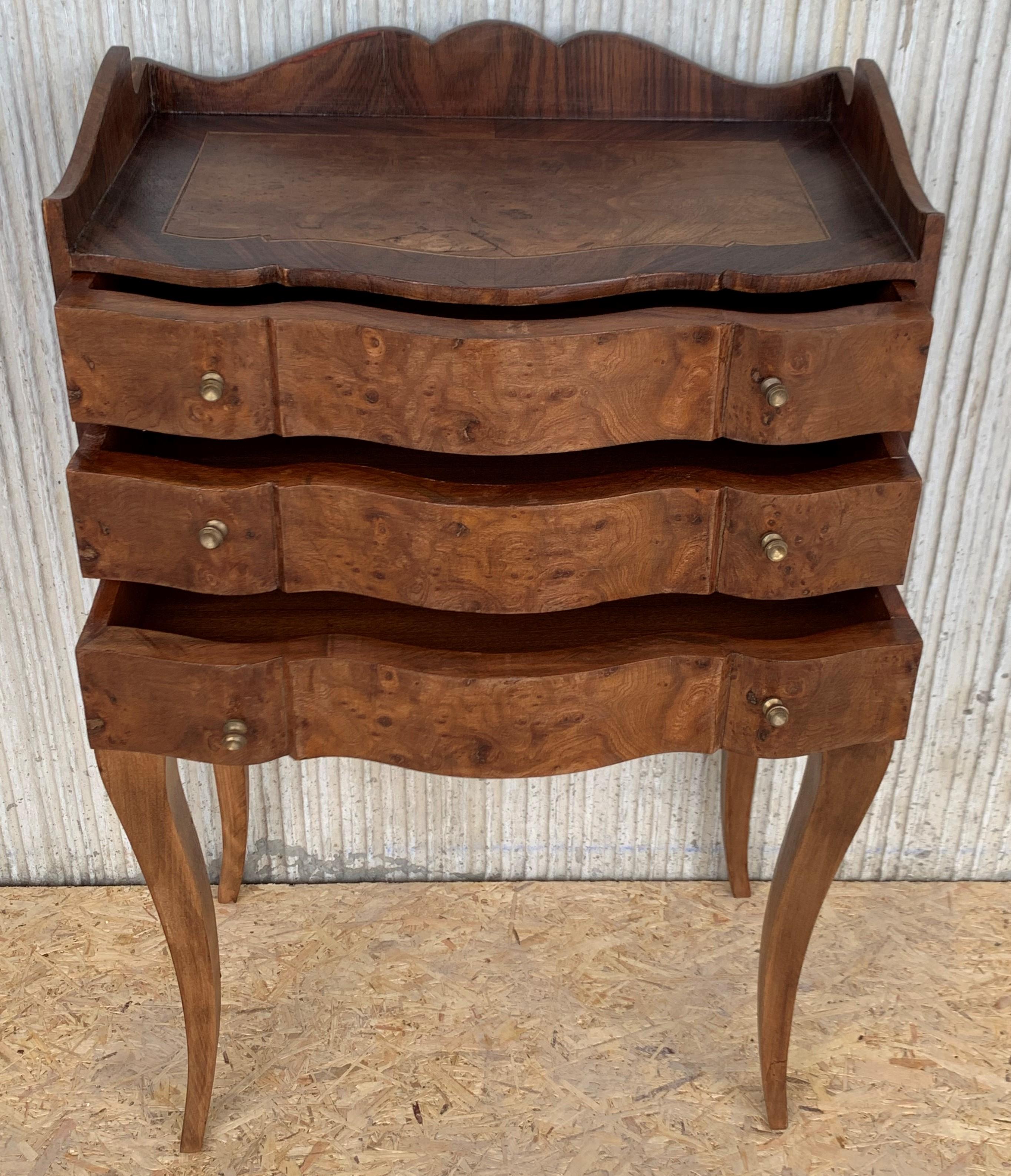 Pair of French Louis XV Style Walnut Bedside Tables with Drawers 1