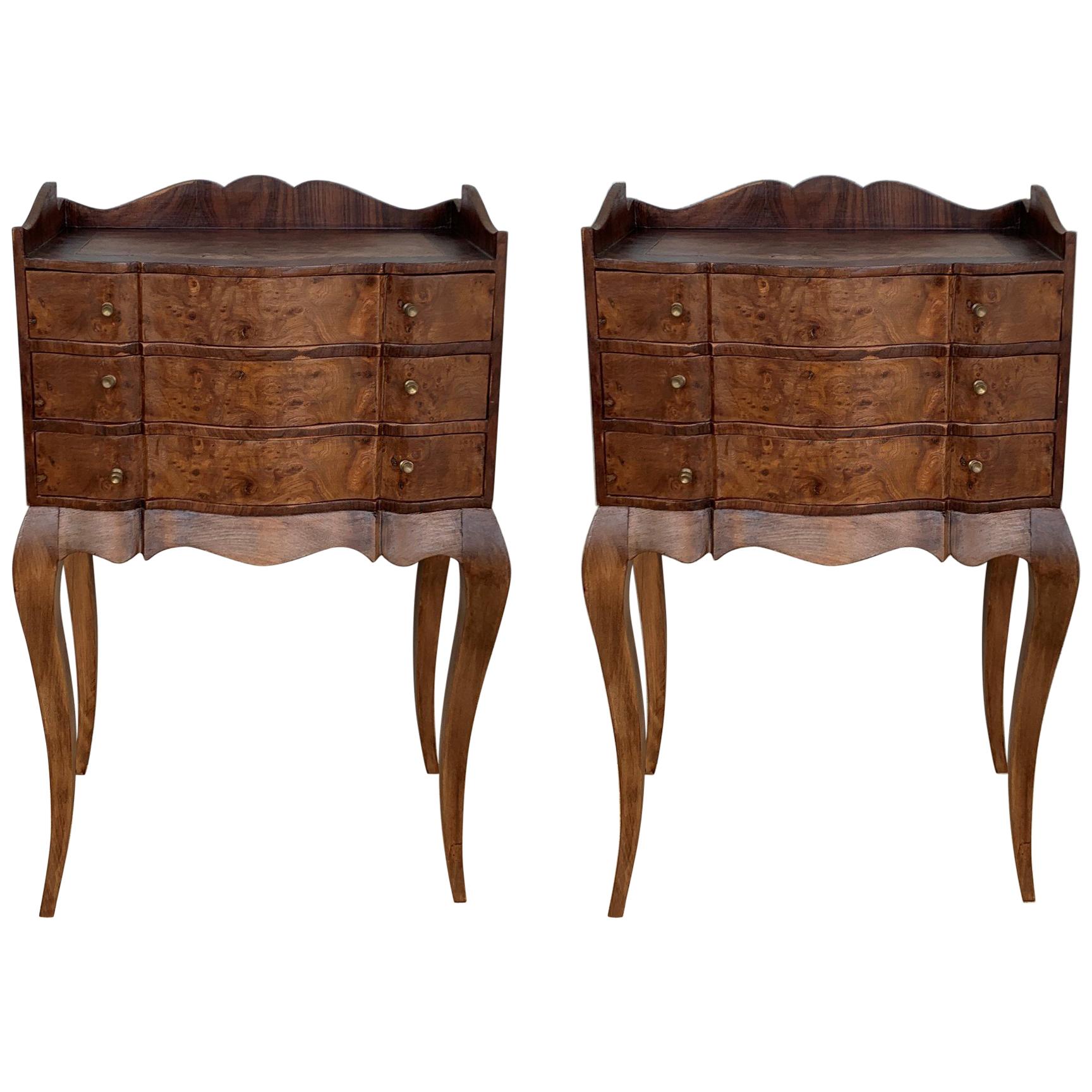 Pair of French Louis XV Style Walnut Bedside Tables with Drawers