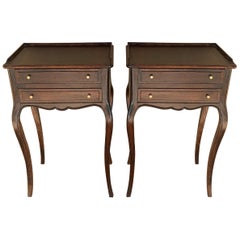 Pair of French Louis XV Style Walnut Bedside Tables with Drawers