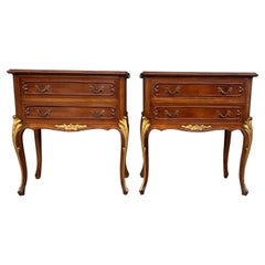 Antique Pair of French Louis XV Style Walnut Bedside Tables with Drawers