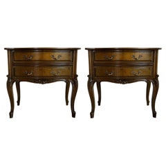 Antique Pair of French Louis XV Style Walnut Bedside Tables with Drawers