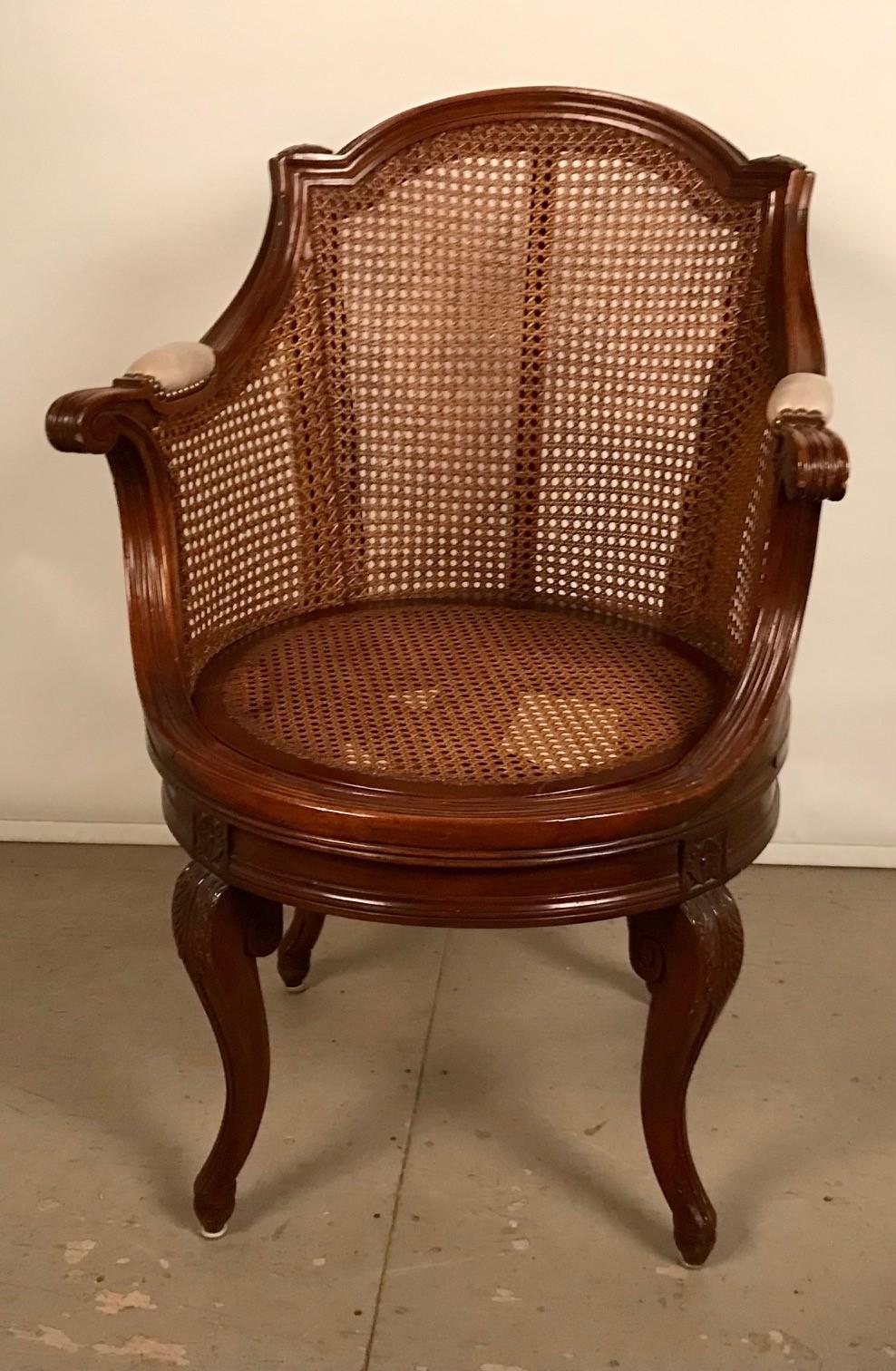 Pair of French Louis XV Style Walnut & Caned Swivel Armchairs For Sale 3