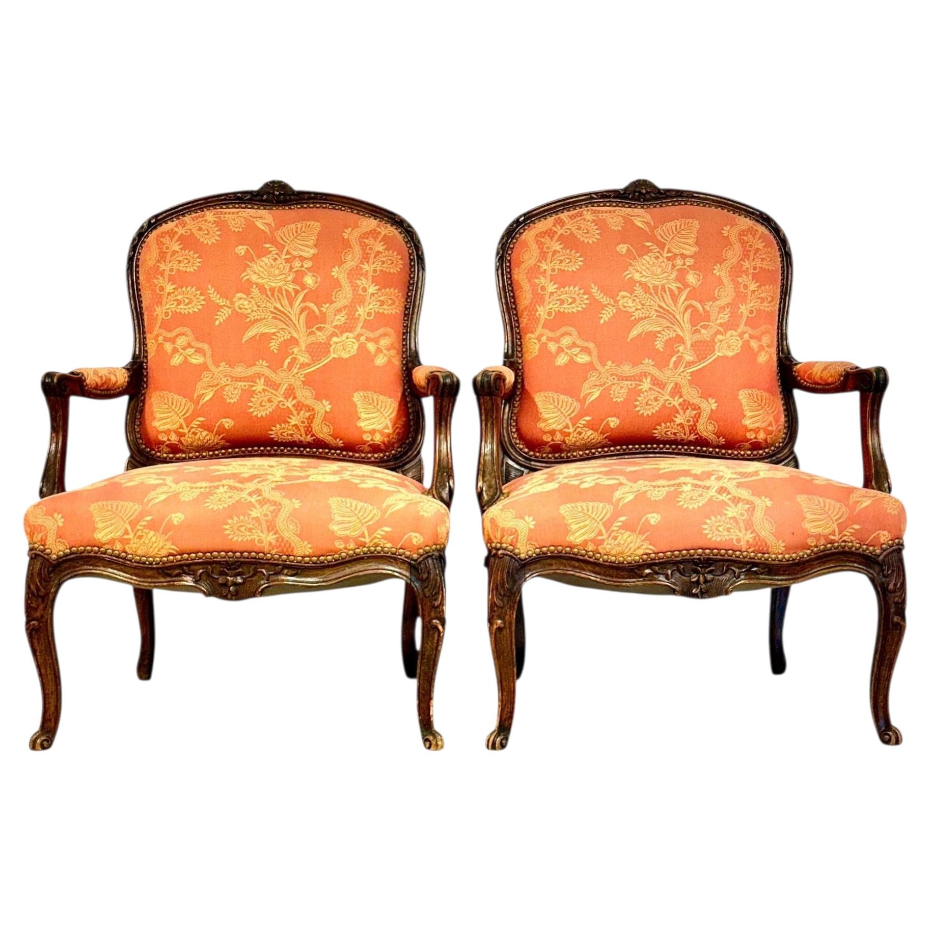 Pair of French Louis XV Style Walnut Fauteuils, circa 1880