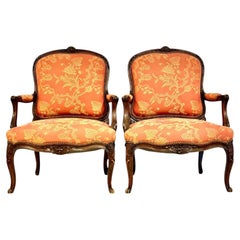 Pair of French Louis XV Style Walnut Fauteuils, circa 1880