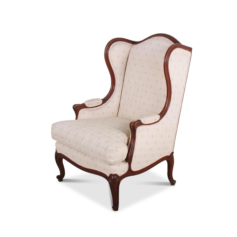 20th Century Pair of French Louis XV-Style Walnut Wingback Armchairs