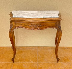 Pair of French Louis XV Style Wood Side Tables with Marble Tops