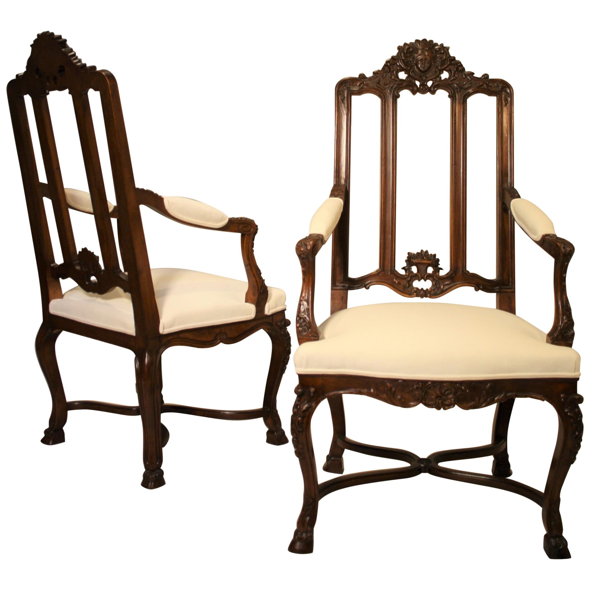 Pair of French Walnut Armchairs, 19th Century