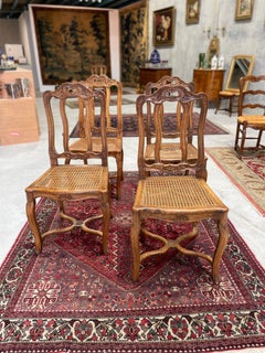 Pair of French Louis XV Walnut Caned Dining Chairs, 19th Century
