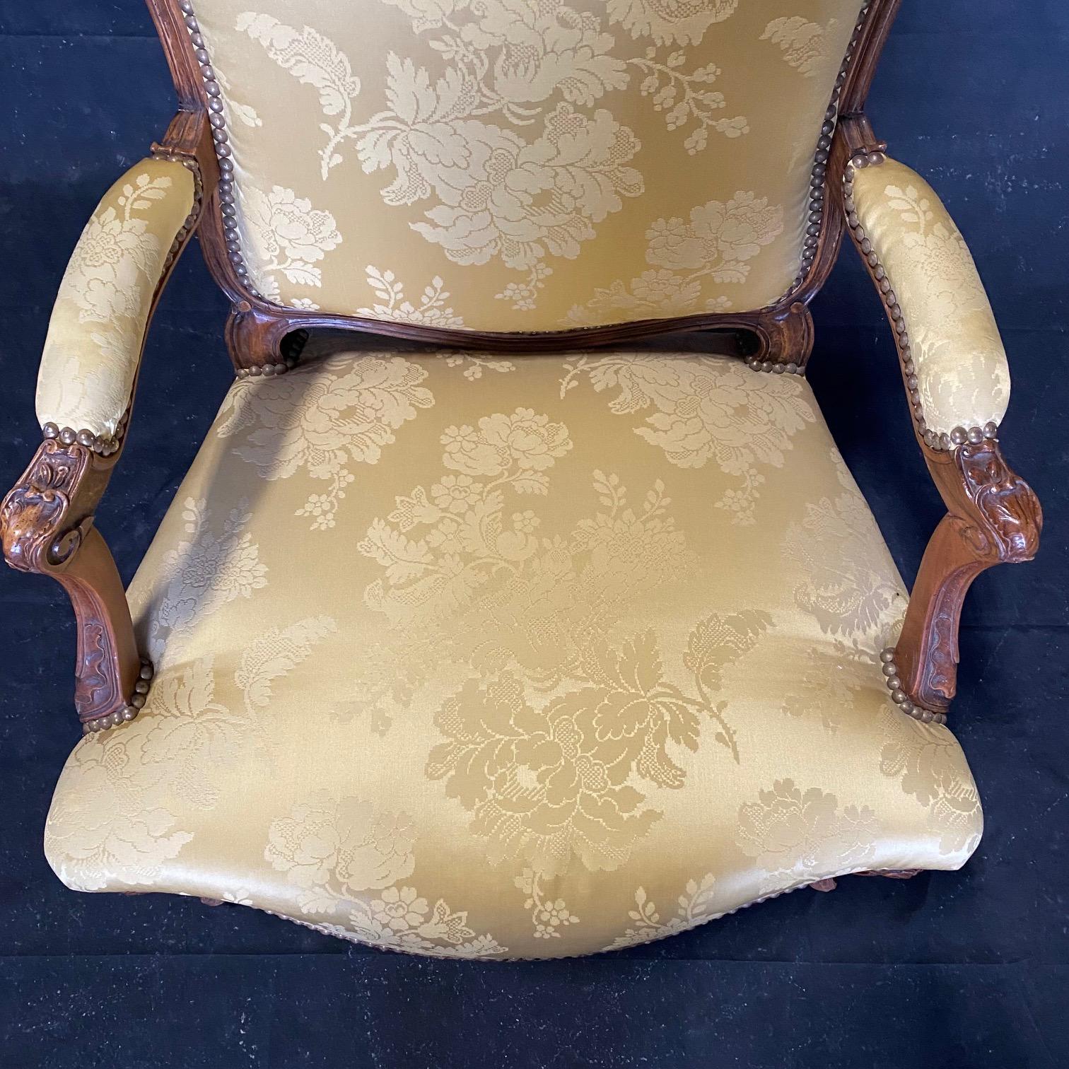 Pair of French Louis XV Walnut Carved Fauteuils or Arm Chairs  For Sale 4