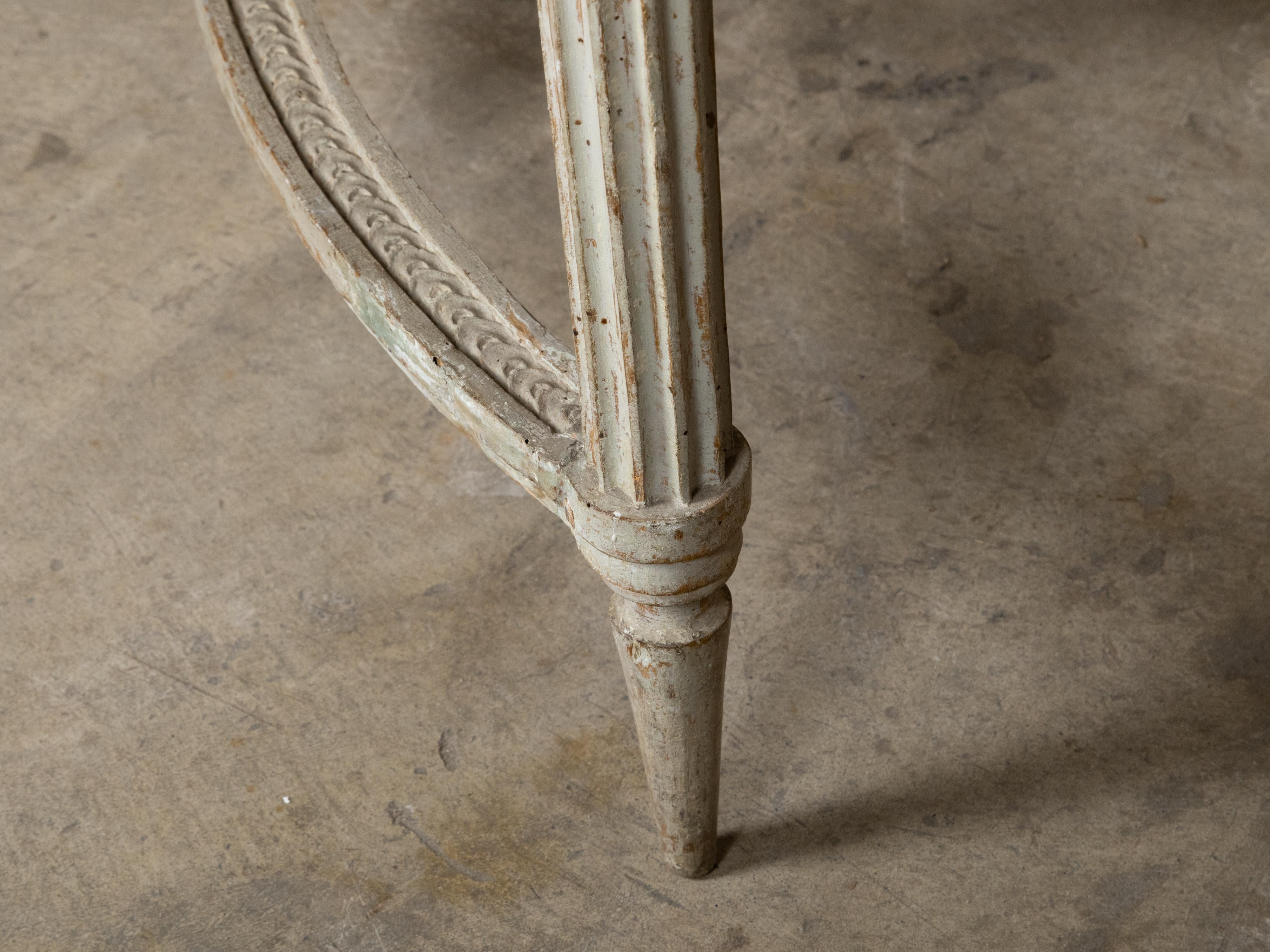 Pair of French Louis XVI 18th Century Painted Console Tables with Marble Tops For Sale 4