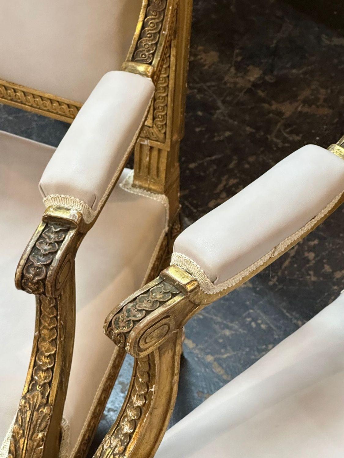Leather Pair of French Louis XVI Armchairs For Sale