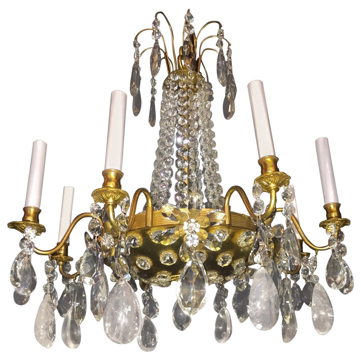 Pair of French Rock Crystal and Gilt Bronze Chandeliers