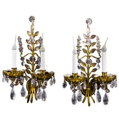 Pair of French Louis XVI Baguès Style Rock Crystal and Gilt Bronze Wall Sconces