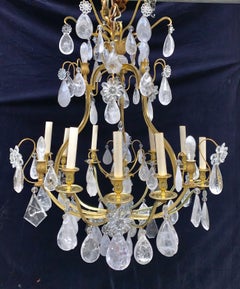 Paire de lustres français de style Louis XVI Baguès en cristal de roche et bronze