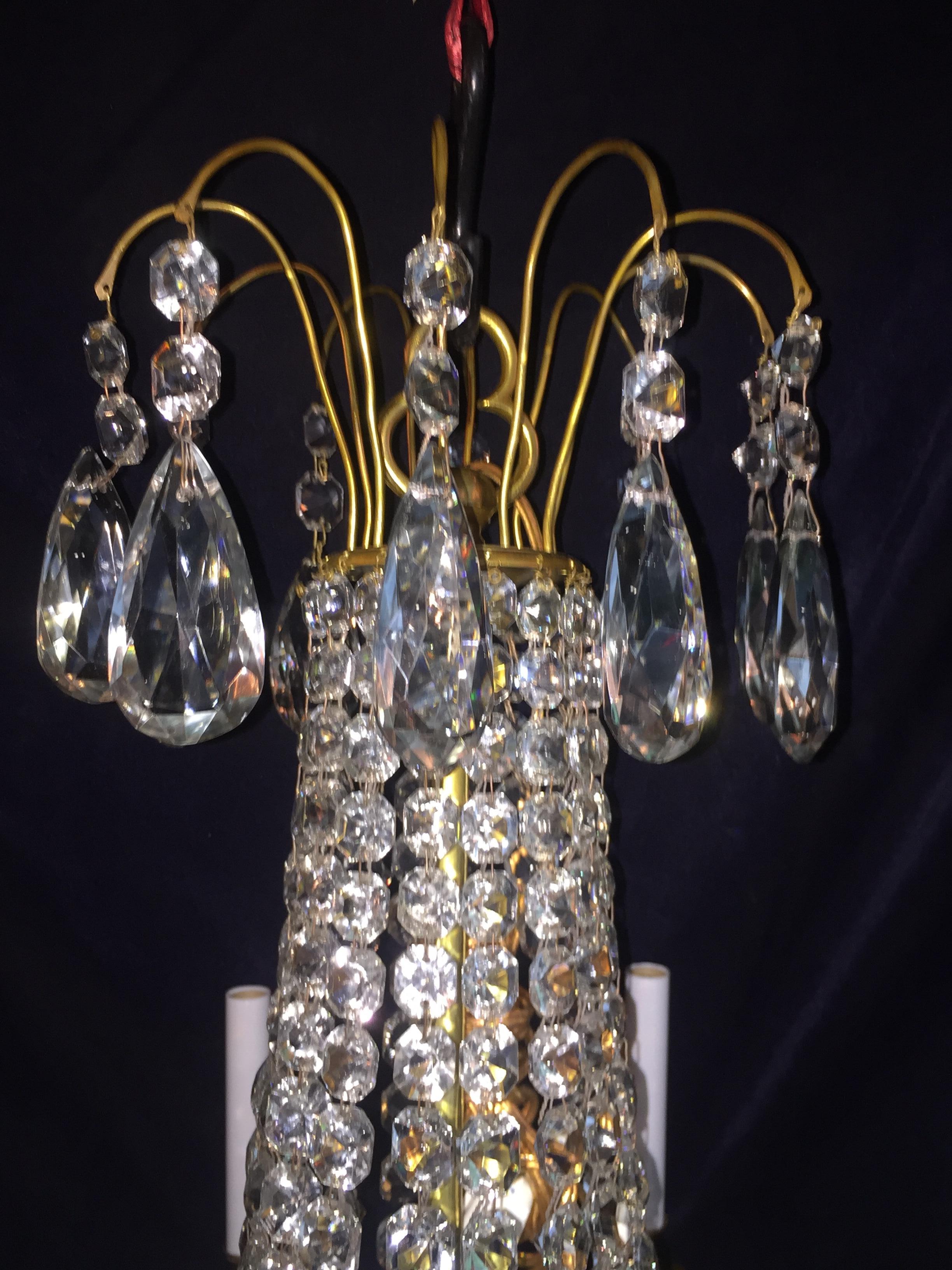 Pair of French Rock Crystal and Gilt Bronze Chandeliers 1