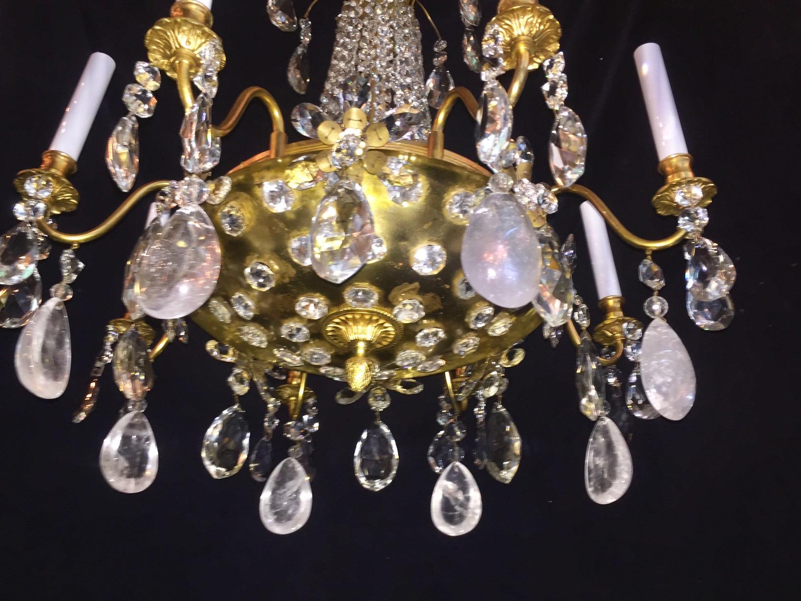 Pair of French Rock Crystal and Gilt Bronze Chandeliers 2
