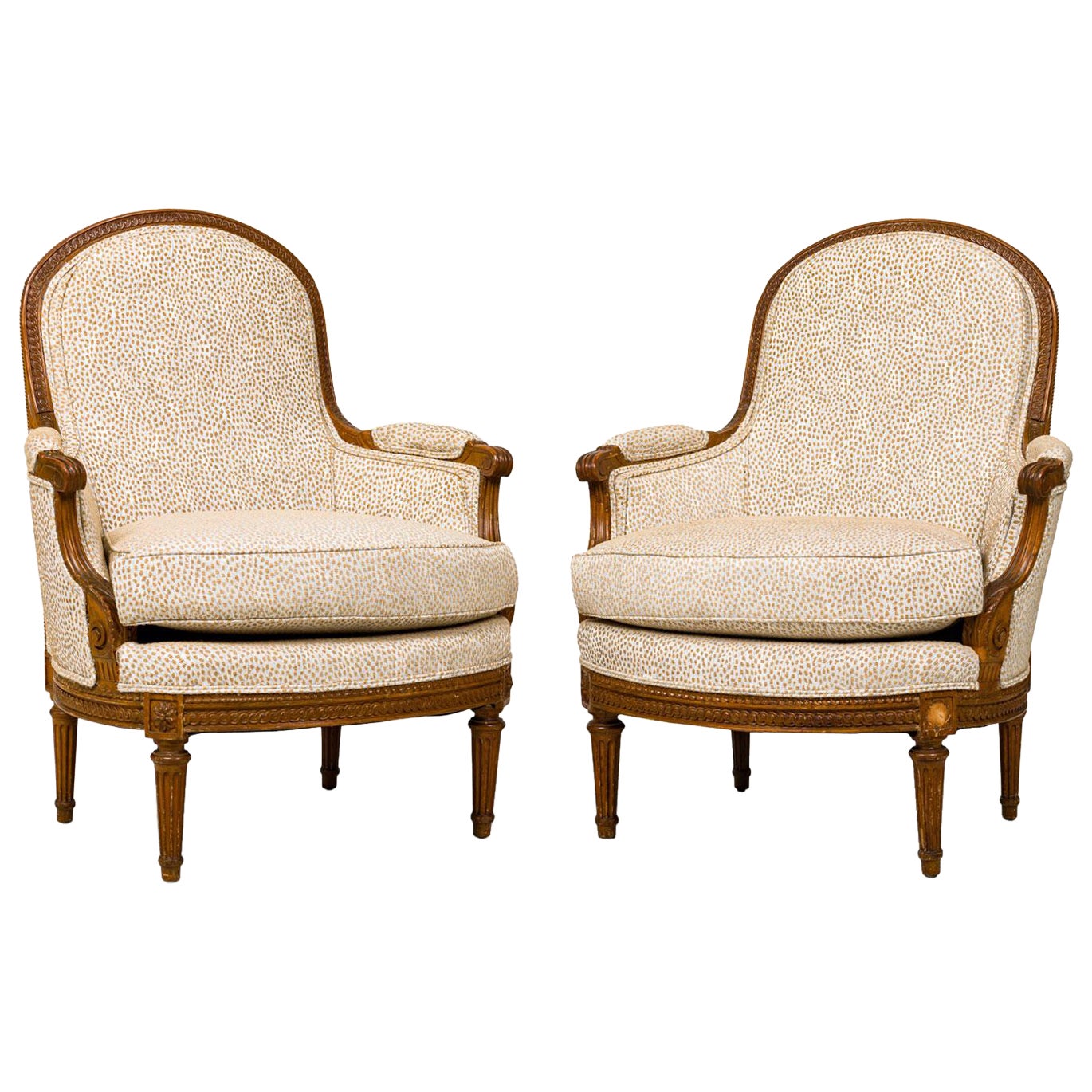 Pair of French Louis XVI Beechwood Bergeres