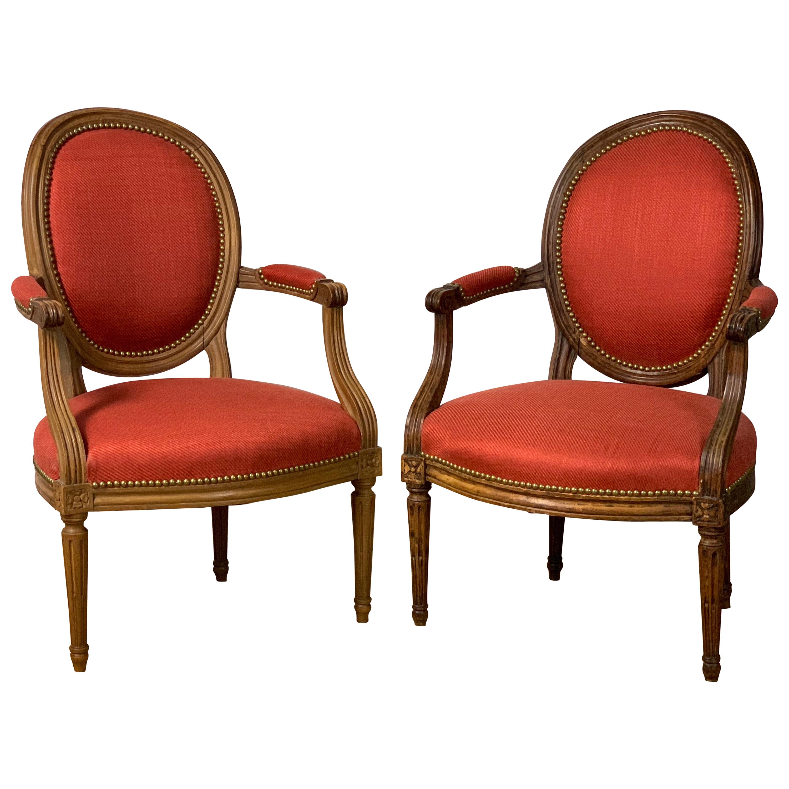 Pair of French Louis XVI Beechwood Fauteuils For Sale