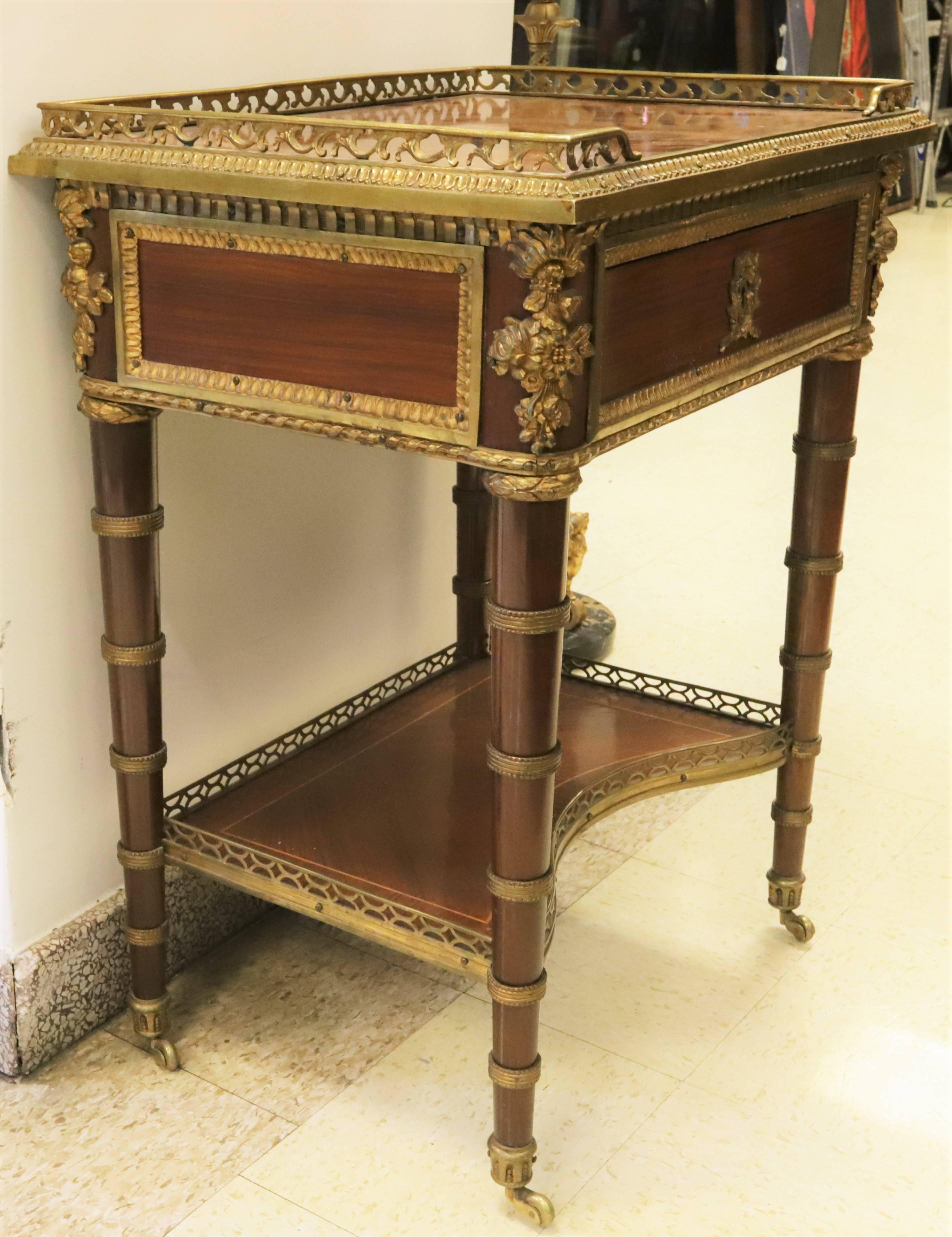 Pair of French Louis XVI Bronze Mounted End Tables 1