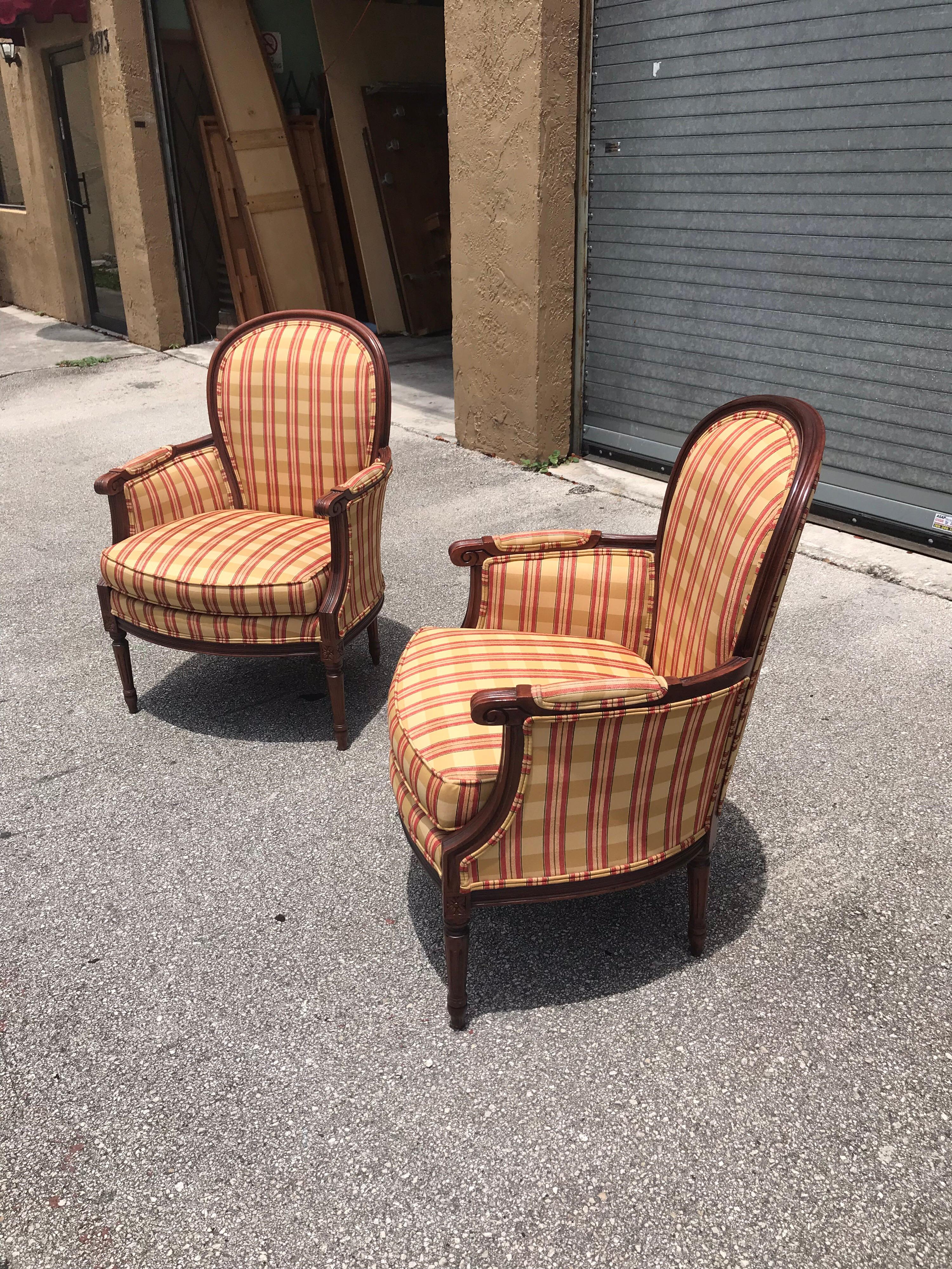 Pair of French Louis XVI Carved Mahogany Accent Chairs or Bergère Chairs, 1920s 7