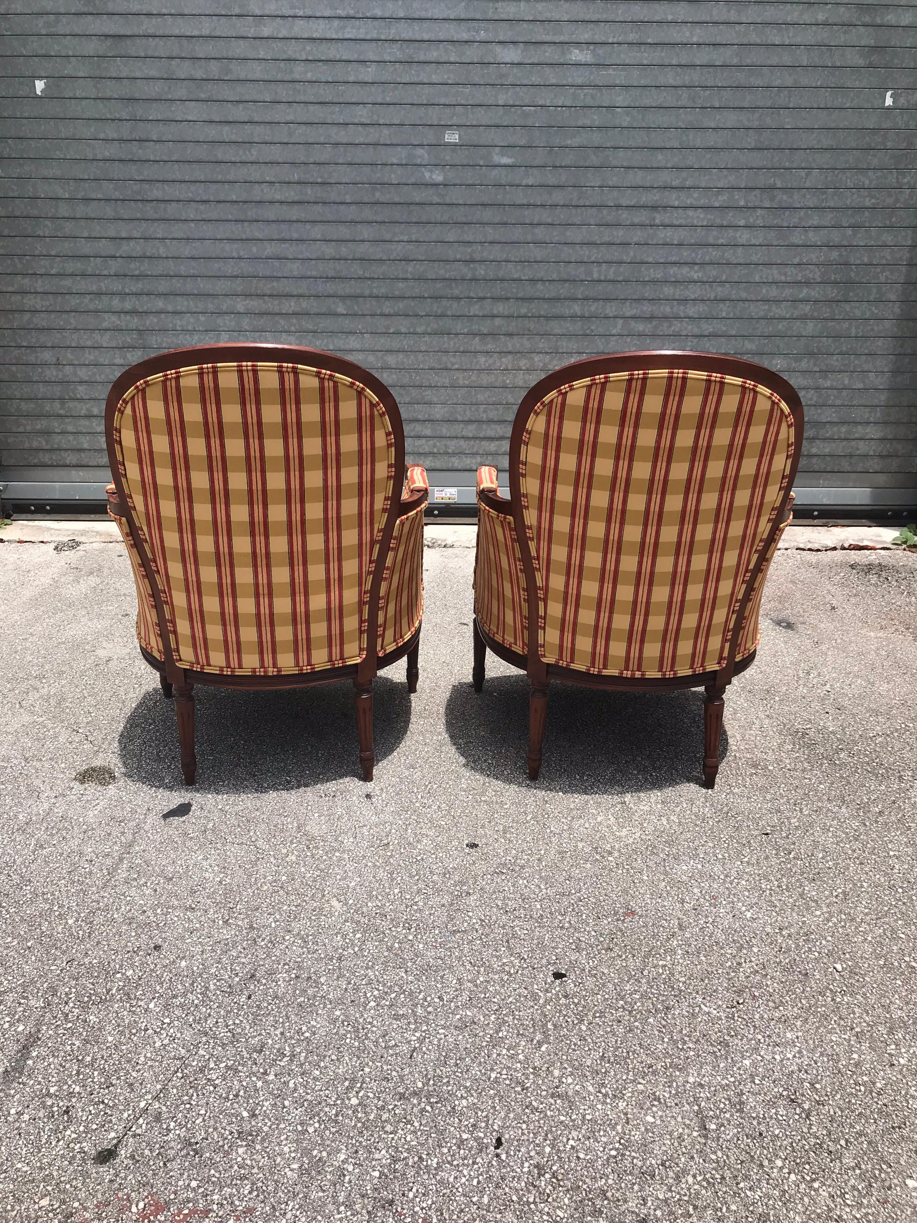 Pair of French Louis XVI Carved Mahogany Accent Chairs or Bergère Chairs, 1920s 10