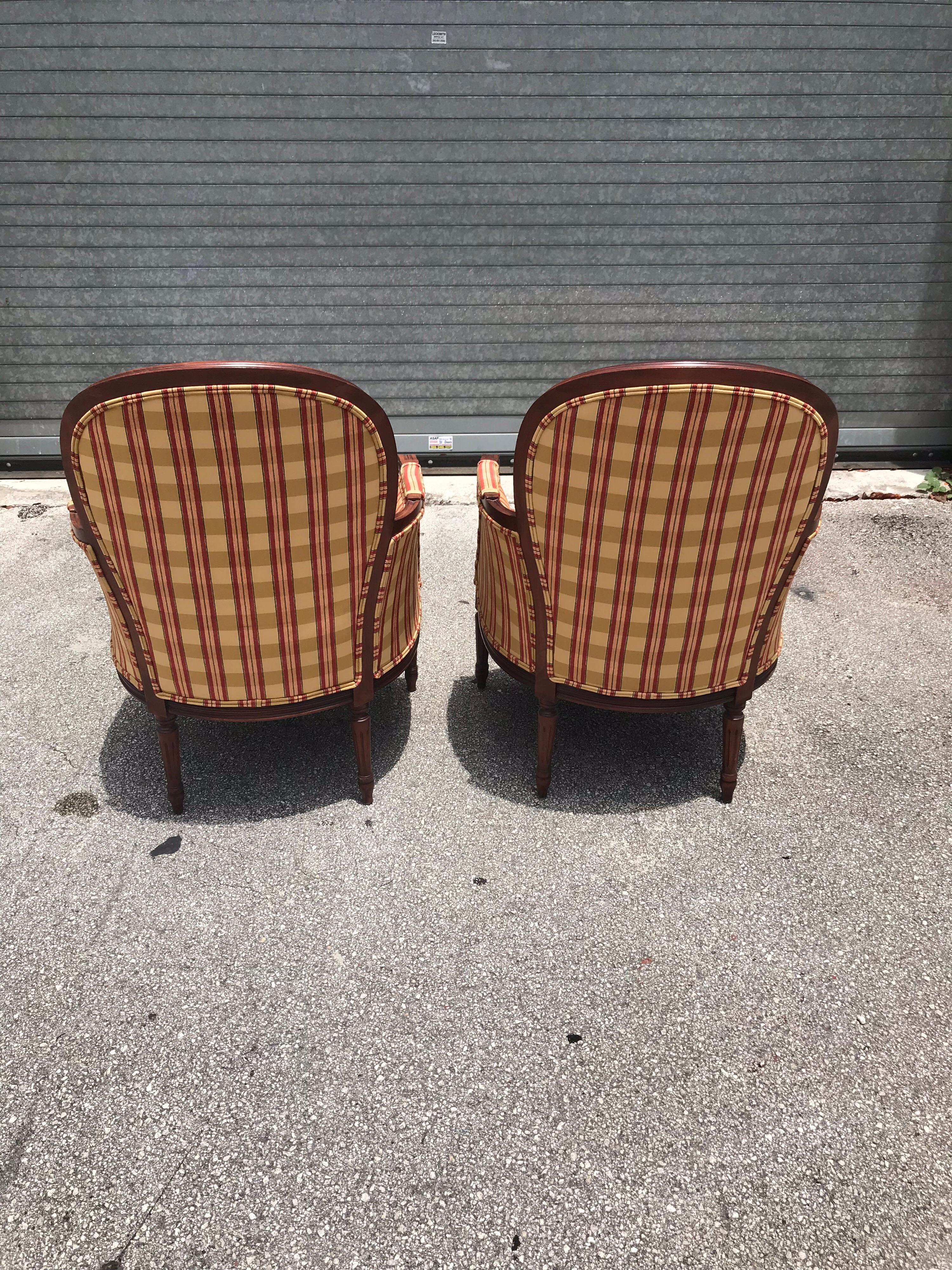 Pair of French Louis XVI Carved Mahogany Accent Chairs or Bergère Chairs, 1920s 13