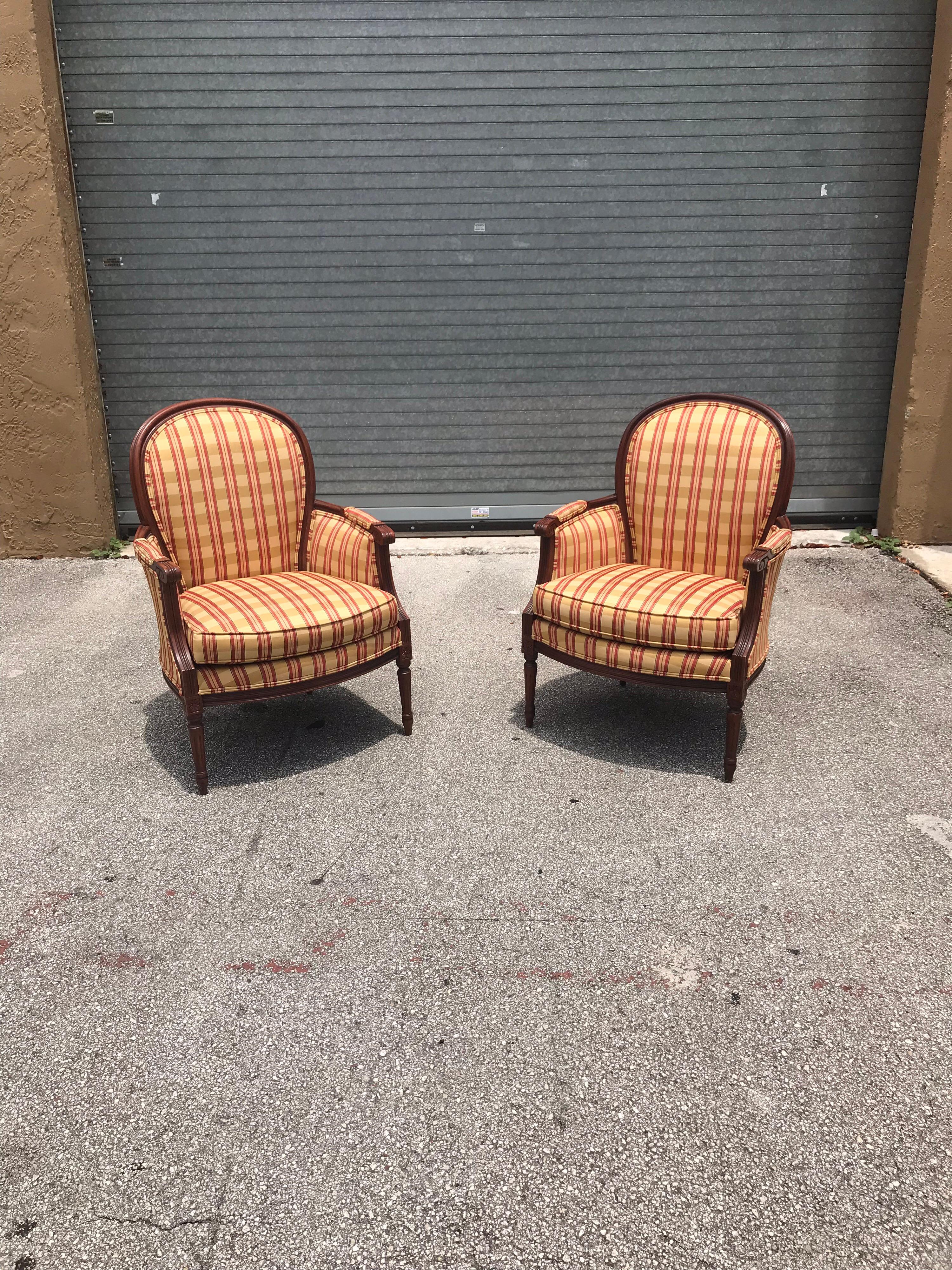 Pair of French Louis XVI Carved Mahogany Accent Chairs or Bergère Chairs, 1920s 14