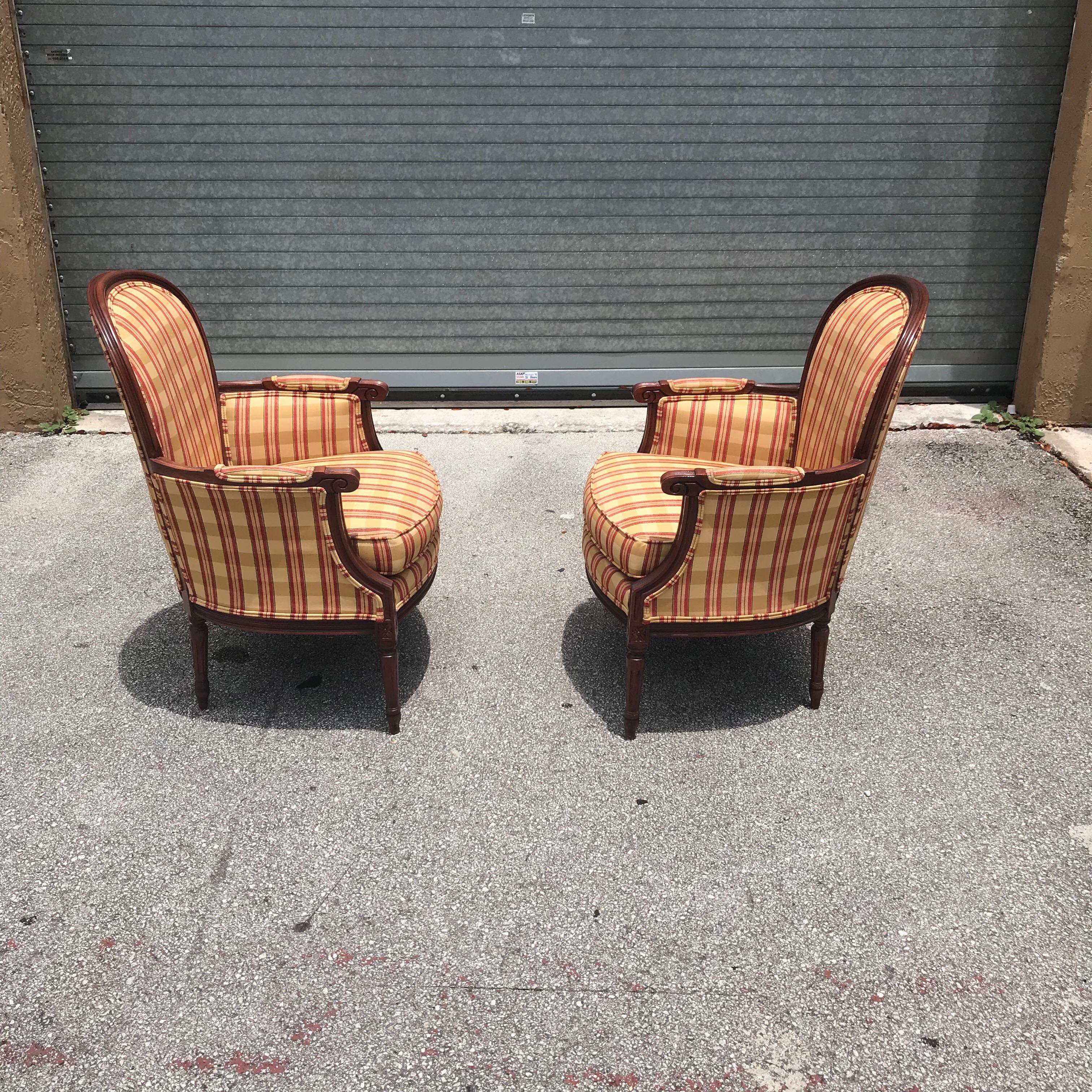 Pair of French Louis XVI Carved Mahogany Accent Chairs or Bergère Chairs, 1920s 15