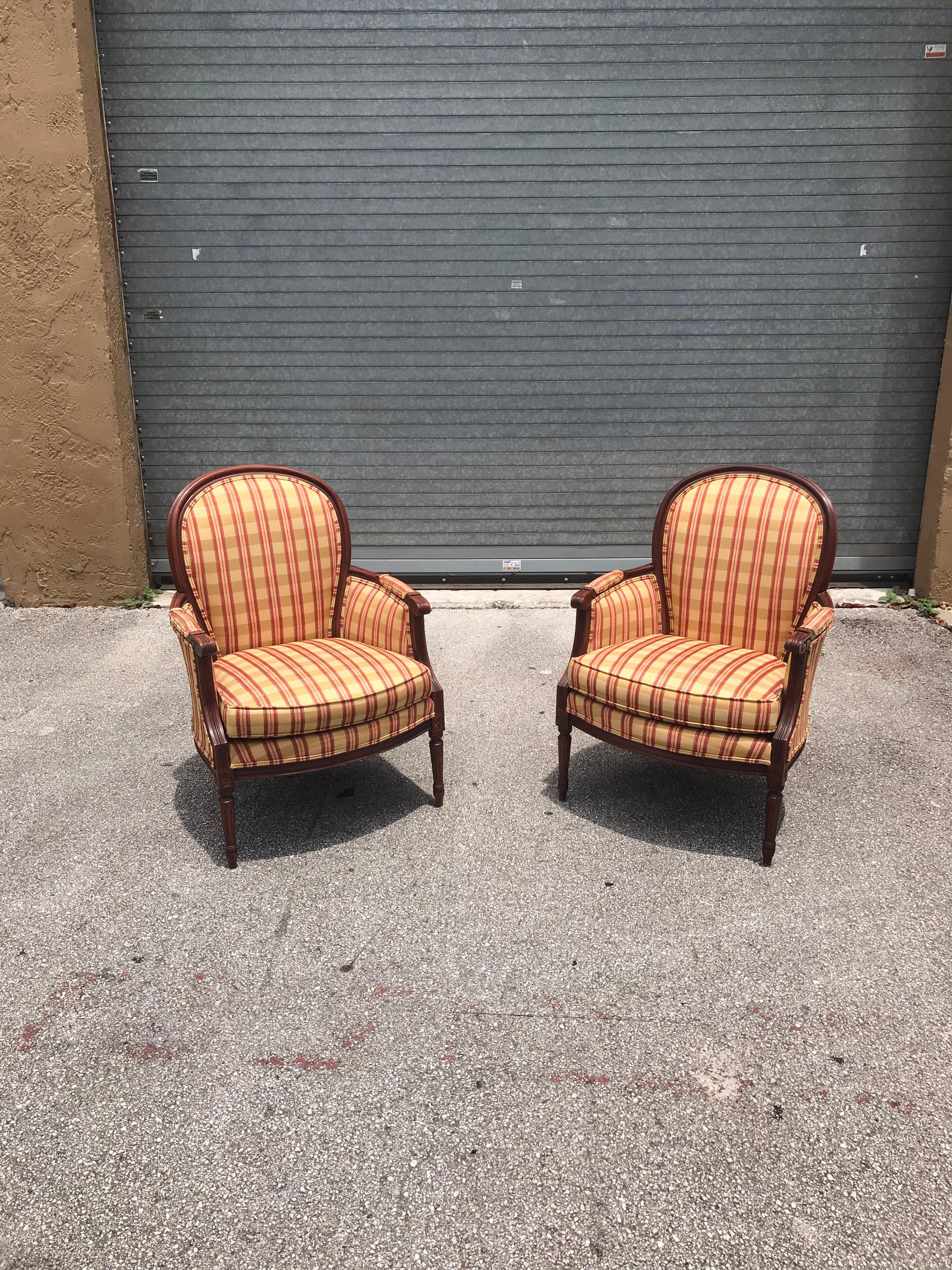 Pair of French Louis XVI Carved Mahogany Accent Chairs or Bergère Chairs, 1920s 3