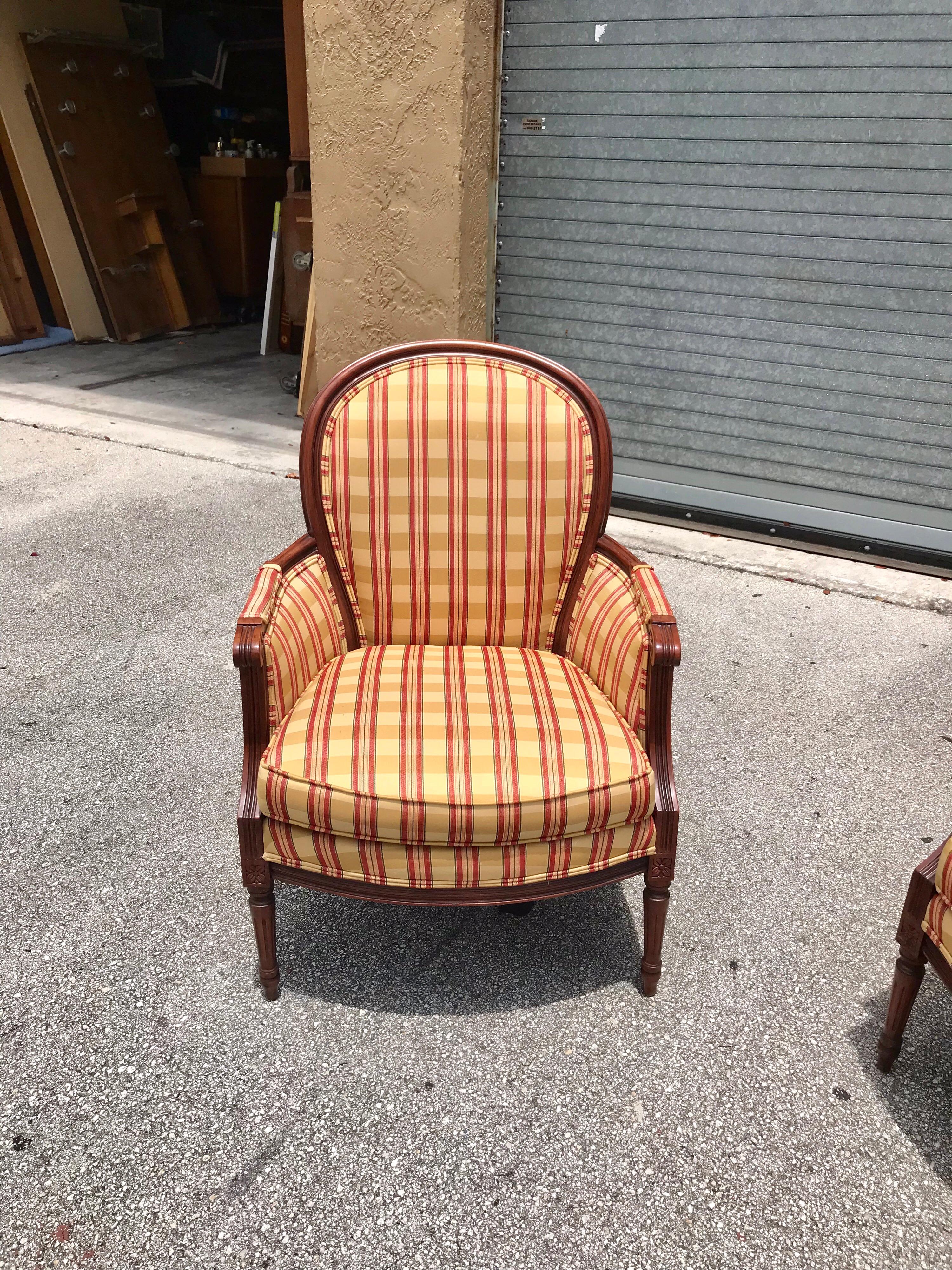 Pair of French Louis XVI Carved Mahogany Accent Chairs or Bergère Chairs, 1920s 4