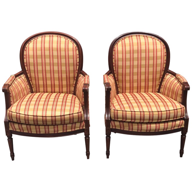 Pair of French Louis XVI Carved Mahogany Accent Chairs or Bergère ...