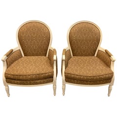 Pair of French Louis XVI Carved Mahogany Accent Chairs or Bergère Chairs, 1920s