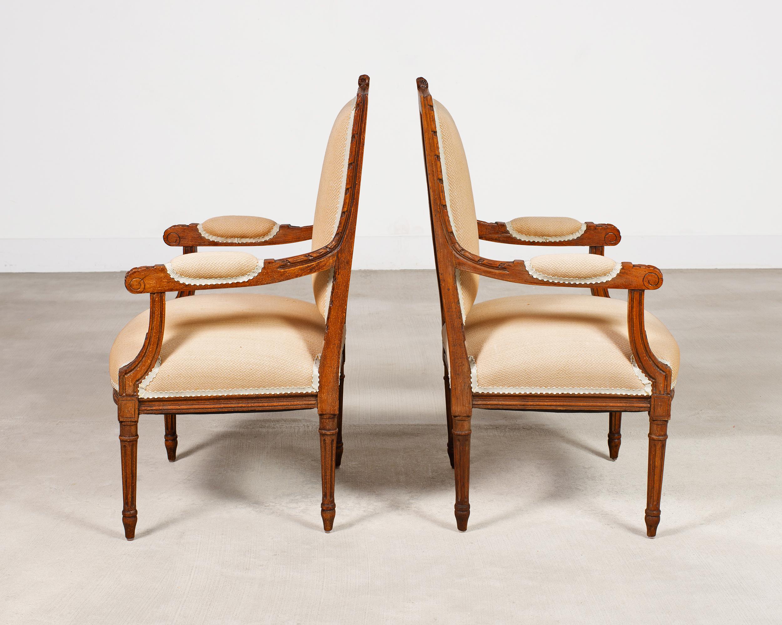 Pair of French Louis XVI Carved Walnut Fauteuil Armchairs For Sale at ...